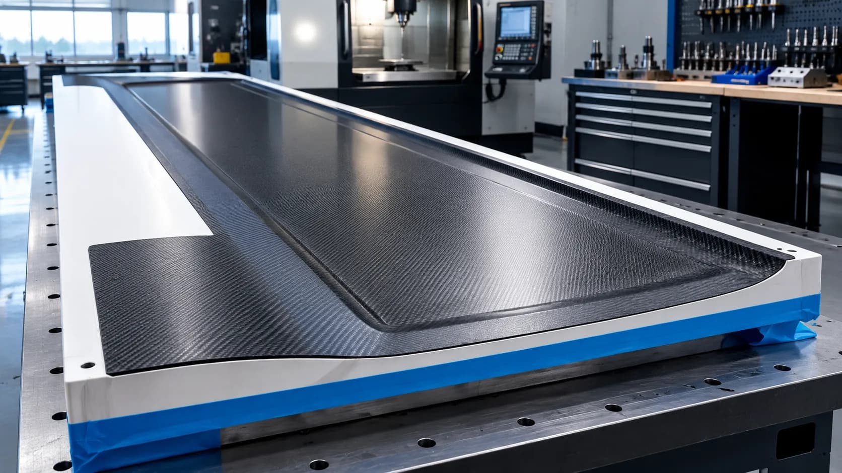 Carbon fiber panel on the machining table